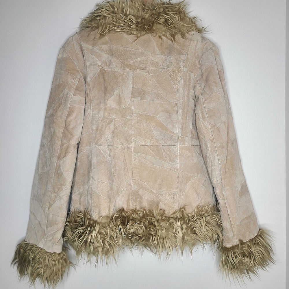 rave Beige Faux Suede Jacket with Faux Fur Trim - Picture 5 of 7